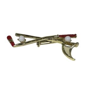 Vintage Gerry's Enamel Golf Club Brooch Pin Flag Balls 2" Long Gold-Tone Brooch